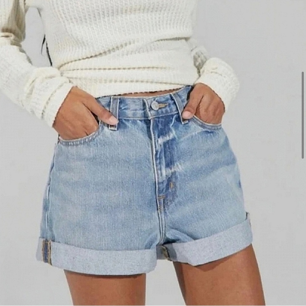 Bdg Urban Outfitters Women's High Rise Denim Mom Shorts Stretch Blue Size 28 - Picture 4 of 11